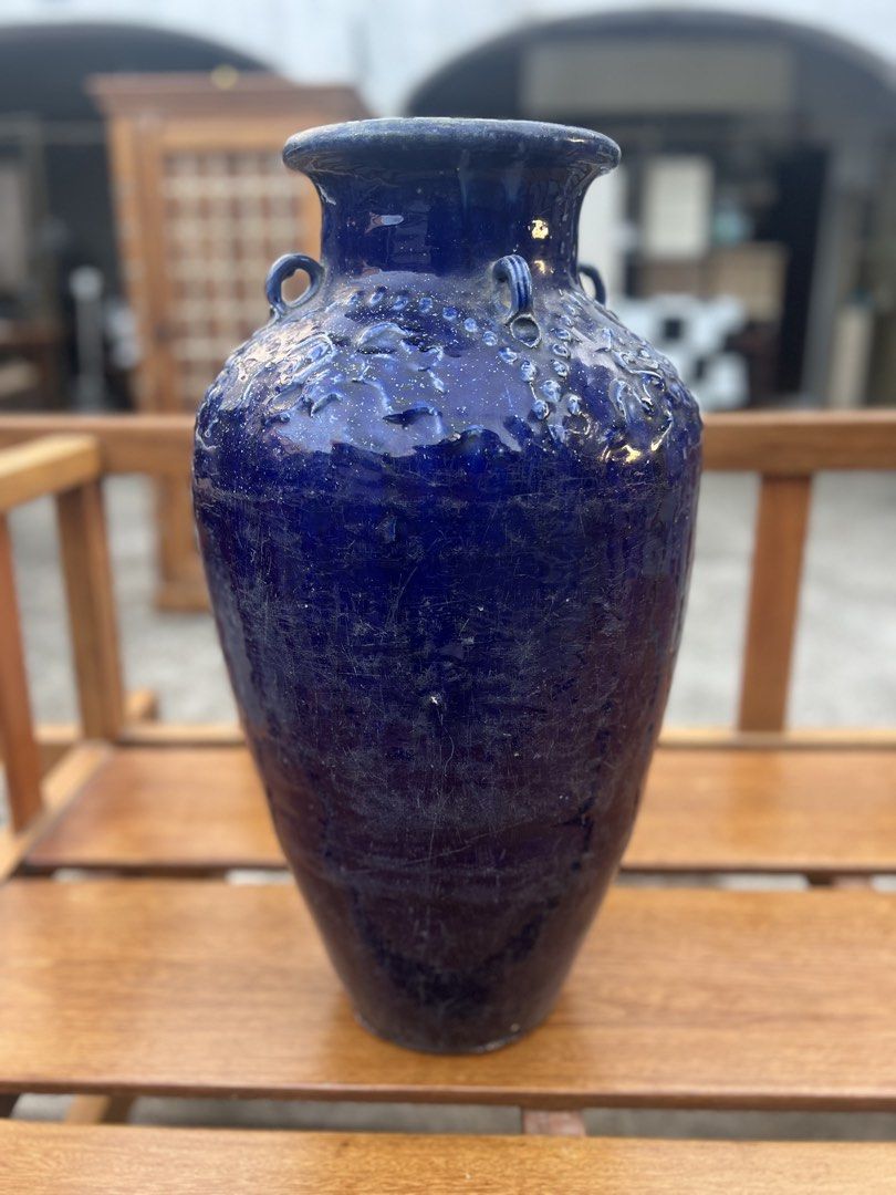 Vintage Cobalt Blue Storage Jar (Category: Vases & Decorative Bowls) located in Makati City. Submitted by baliktanaw (Listing ID 1470063988, Image 1). Description: Vintage cobalt blue medium size Martaban storage jar . In good condition, no cracks or damage. Height: 22 1/2 inches Diameter: 12 1/4 inches.