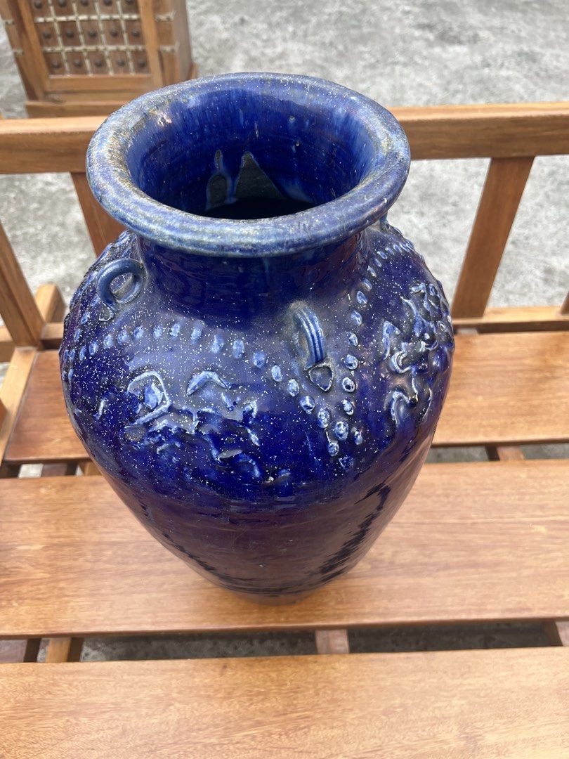 Vintage Cobalt Blue Storage Jar (Category: Vases & Decorative Bowls) located in Makati City. Submitted by baliktanaw (Listing ID 1470063988, Image 2). Description: Vintage cobalt blue medium size Martaban storage jar . In good condition, no cracks or damage. Height: 22 1/2 inches Diameter: 12 1/4 inches.
