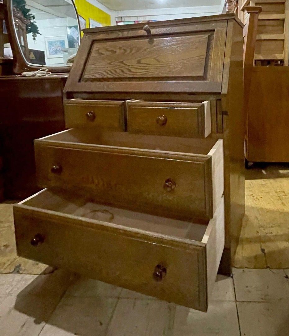 Vintage Fold Down Secretary Desk Writing Table Study Cabinet (Category: Tables & Sets) located in Quezon City. Submitted by dannikkishoppe2 (Listing ID 1469974016, Image 3). Description: Vintage Fold Down Secretary Desk Writing Table Study Cabinet‼️₱8000‼️ Looking for a classic and elegant addition to your home? This beautiful vintage wooden secretary desk is perfect for your home office, study area, or display collection! 📏 Measurements: H 39.5