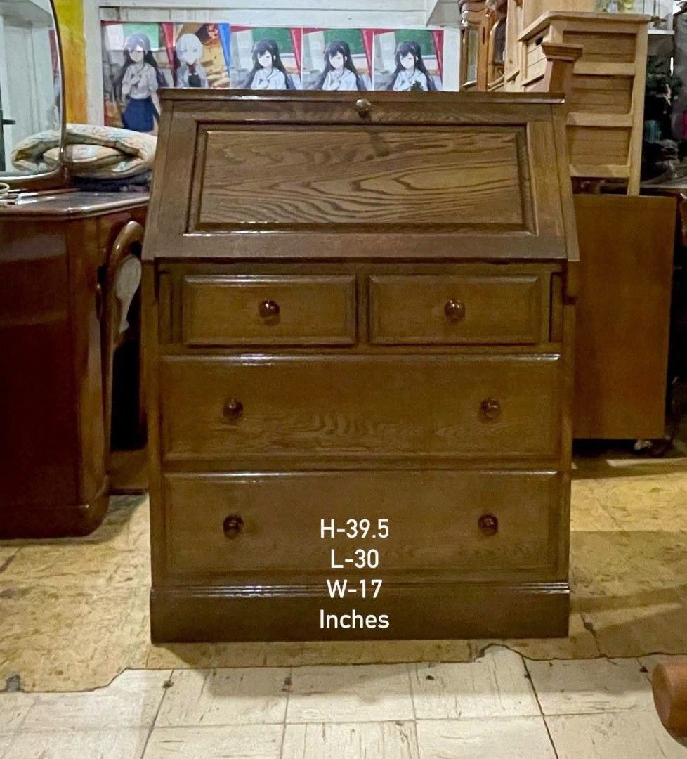 Vintage Fold Down Secretary Desk Writing Table Study Cabinet (Category: Tables & Sets) located in Quezon City. Submitted by dannikkishoppe2 (Listing ID 1469974016, Image 2). Description: Vintage Fold Down Secretary Desk Writing Table Study Cabinet‼️₱8000‼️ Looking for a classic and elegant addition to your home? This beautiful vintage wooden secretary desk is perfect for your home office, study area, or display collection! 📏 Measurements: H 39.5