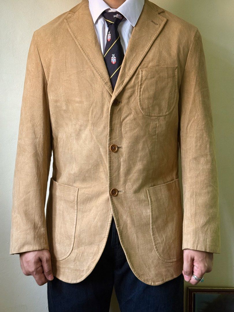 Vintage j.press Ivy Tan suit Jacket (Category: Coats, Jackets and Outerwear) located in Manila. Submitted by store6020 (Listing ID 1470132517, Image 2). Description: Vintage J.PRESS Ivy Tan suit Jacket 95%cotton 5%polyurethane J.PRESS is a renowned American menswear brand known for its classic Ivy League style, traditional tailoring, and timeless craftsmanship. A suede suit jacket offers a refined vintage look, combining the soft texture of cotto