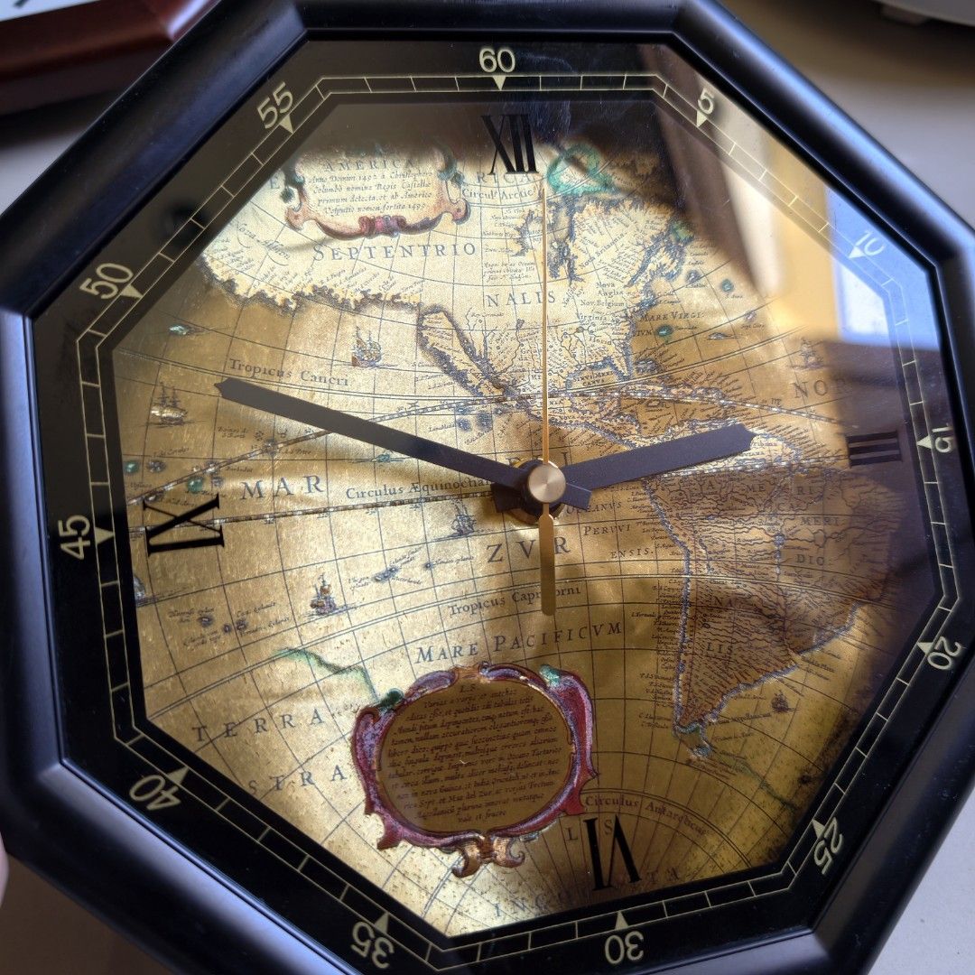 Vintage Octagonal World Wall Clock (Category: Clocks) located in Antipolo. Submitted by millennialthrifter (Listing ID 1470031078, Image 3). Description: 🔥VINTAGE OCTAGONAL WALL CLOCK - 600 ✅Tochigi Tokei Japan ✅Elegant style ✅featurs an antique-style world map face in a black frame Napaka aesthetic. 🤩.