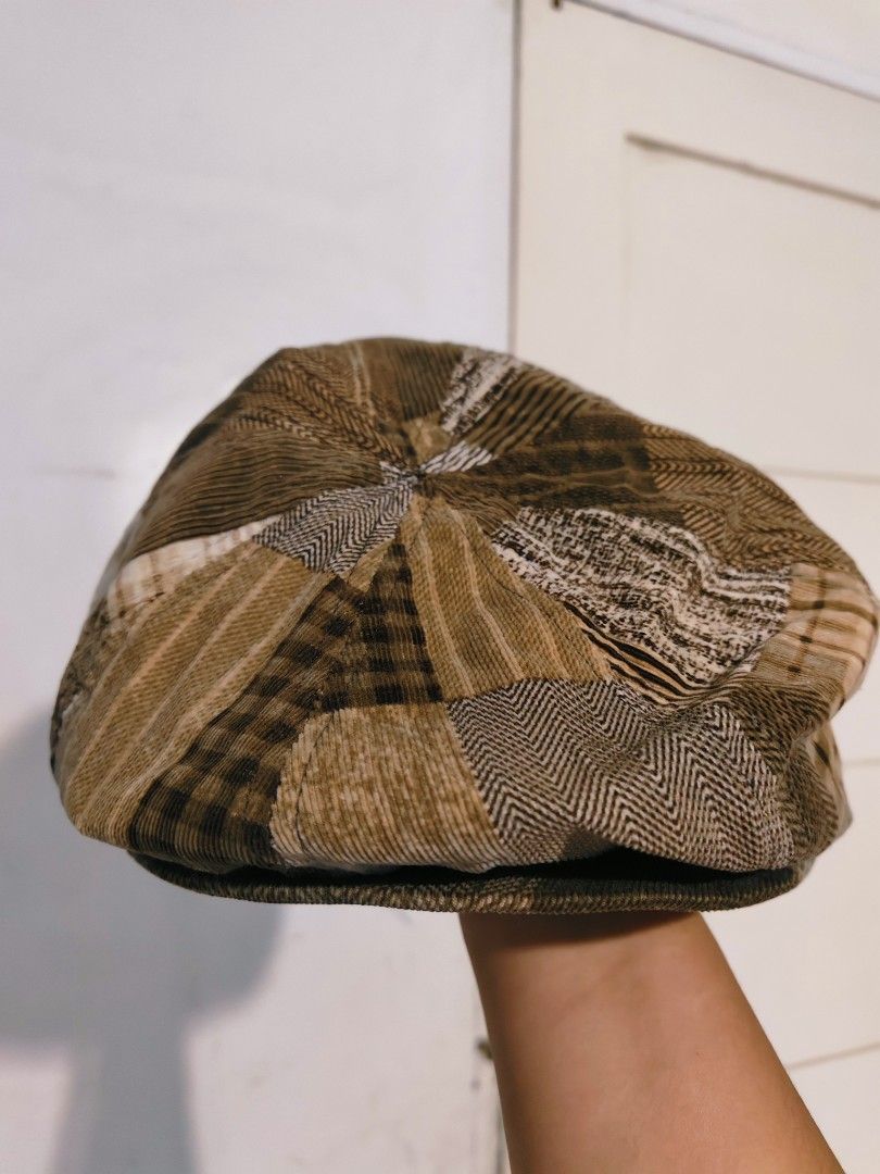 Vintage Patchwork Flat Cap Brown Newsboy Hat (Category: Caps & Hats) located in Bulacan. Submitted by babz30261 (Listing ID 1470038321, Image 2). Description: - Style: Classic newsboy flat cap - Material: Mixed tweed and corduroy patchwork - Color: Earthy brown tones - Features: Structured brim and smooth inner lining - Fit: Standard adult head size - Season: Ideal autumn accessory.