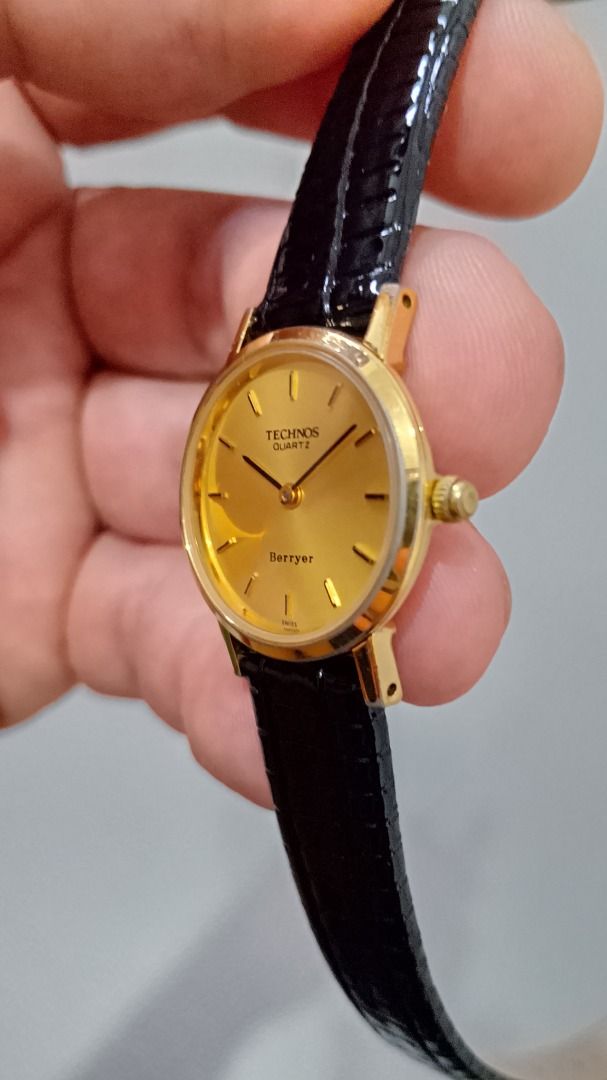 Vintage Technos Women’s Quartz Watch (Category: Women's Watches) located in Malolos. Submitted by chrono_revival (Listing ID 1470039276, Image 3). Description: PLEASE READ THE FULL POST BEFORE SENDING ANY INQUIRIES. SERIOUS OFFERS ONLY PLEASE. ********** Authentic Technos Berryer - Gold sunburst dial, in gold-plated case - Case size: approx. 23mm - Aftermarket leather bracelet - Unpolished original finish - Working condition, ready to wear ******