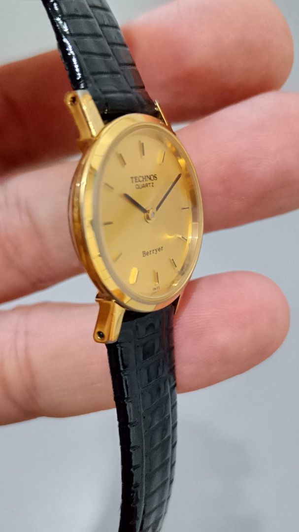 Vintage Technos Women’s Quartz Watch (Category: Women's Watches) located in Malolos. Submitted by chrono_revival (Listing ID 1470039276, Image 2). Description: PLEASE READ THE FULL POST BEFORE SENDING ANY INQUIRIES. SERIOUS OFFERS ONLY PLEASE. ********** Authentic Technos Berryer - Gold sunburst dial, in gold-plated case - Case size: approx. 23mm - Aftermarket leather bracelet - Unpolished original finish - Working condition, ready to wear ******