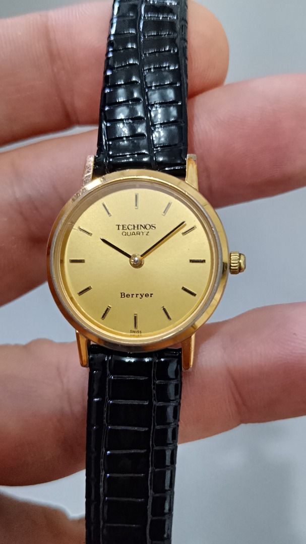 Vintage Technos Women’s Quartz Watch (Category: Women's Watches) located in Malolos. Submitted by chrono_revival (Listing ID 1470039276, Image 1). Description: PLEASE READ THE FULL POST BEFORE SENDING ANY INQUIRIES. SERIOUS OFFERS ONLY PLEASE. ********** Authentic Technos Berryer - Gold sunburst dial, in gold-plated case - Case size: approx. 23mm - Aftermarket leather bracelet - Unpolished original finish - Working condition, ready to wear ******