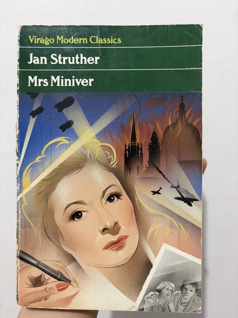 [VIRAGO] Mrs Miniver by Jan Struther (Category: Storybooks) located in Manila. Submitted by ohcaptainmycaptain (Listing ID 1469983151, Image 1). Description: - Title: Mrs Miniver by Jan Struther - Edition: Virago Modern Classics paperback - Cover: Illustrated with a woman's face and wartime London scene - Condition: Spine intact with slight edge wear; pages have natural yellowing around the edges due to age - Perfect for collectors and lovers of 