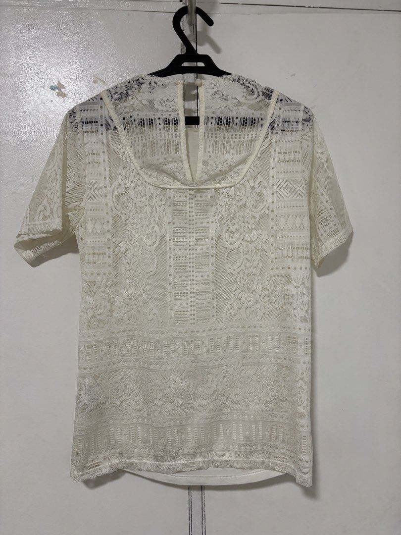 Warehouse White Lace Short Sleeve Blouse (Category: Blouses) located in Rizal. Submitted by tricia_carousel (Listing ID 1469989457, Image 3). Description: Original price: ₱1,500.00 Dainty and so pretty! Pair with jeans and you get a mix of classy and casual. Shipping fee c/o buyer - Brand: Warehouse - Color: White - Size: UK 8 / FR 36 / D 34 - Design: Intricate lace panels and crochet-style patterns - Details: Round neckline, short sleeves, back 