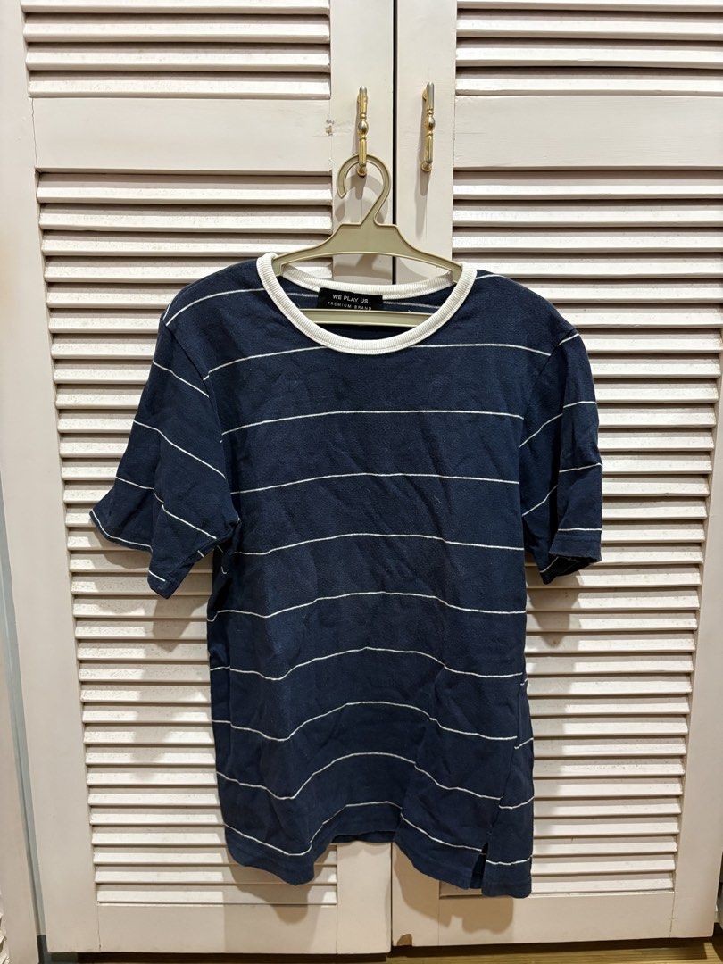 WE PLAY US Navy Striped Shirt (Category: Shirts) located in Muntinlupa City. Submitted by sukimum (Listing ID 1469978888, Image 1). Description: Can fit smaller sizes for a baggy fit. Very nice thick ribbed material.