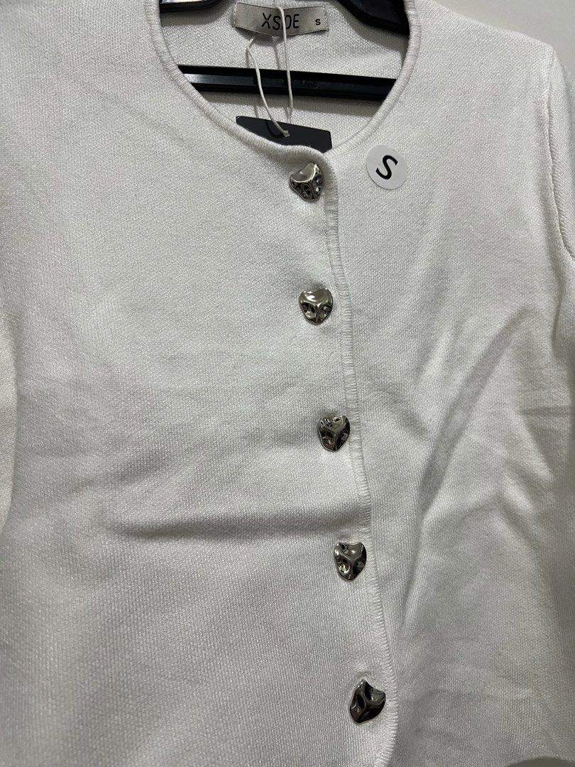White Knit Cardigan with Silver Buttons (Category: Coats, Jackets and Outerwear) located in Manila. Submitted by art8411_ (Listing ID 1470058675, Image 2). Description: .