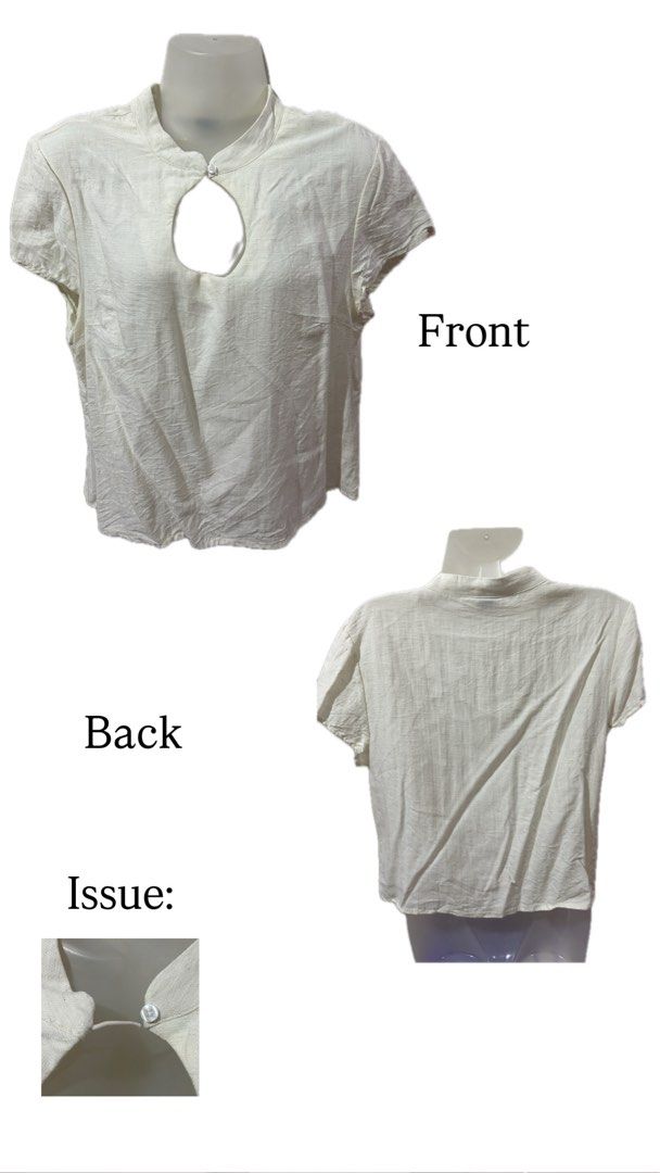 White Short Sleeve Keyhole Blouse Mandarin Collar (Category: Blouses) located in Marilao. Submitted by bamito (Listing ID 1470127084, Image 1). Description: - Color: Solid White - Style: Short sleeve blouse with mandarin collar - Detail: Teardrop keyhole cutout at the front neck - Lightly Used (Sira ung string na nag connect sa butones) .