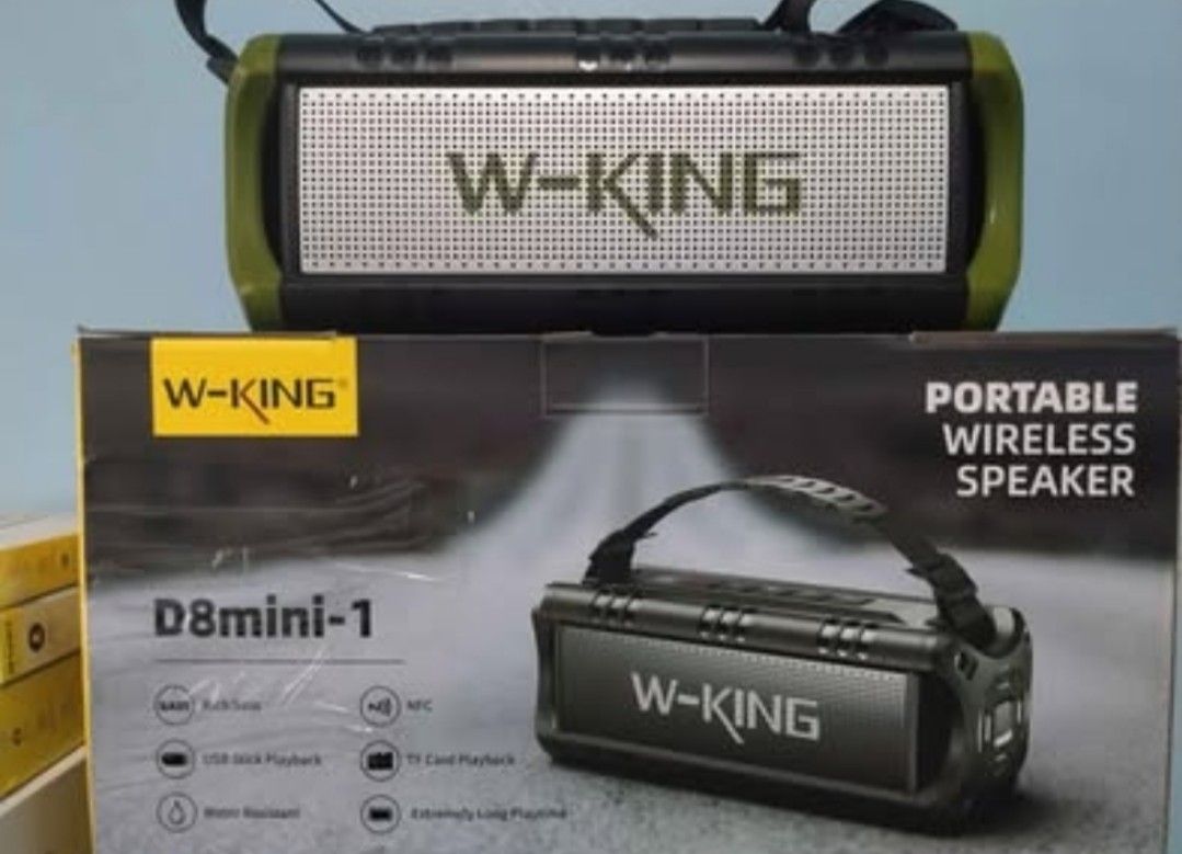 W-King D8mini-1 Portable Wireless Speaker (Category: Soundbars, Speakers & Amplifiers) located in Antipolo. Submitted by granddeal (Listing ID 1470093180, Image 1). Description: - Model: W-King D8mini-1 Portable Wireless Speaker - Color: Army Green & Black - Condition: Comes with original retail box - Sound & Performance: Heavy bass output and long playtime - Connectivity & Playback: Supports NFC, USB stick, and TF card playback - Durability: Wat