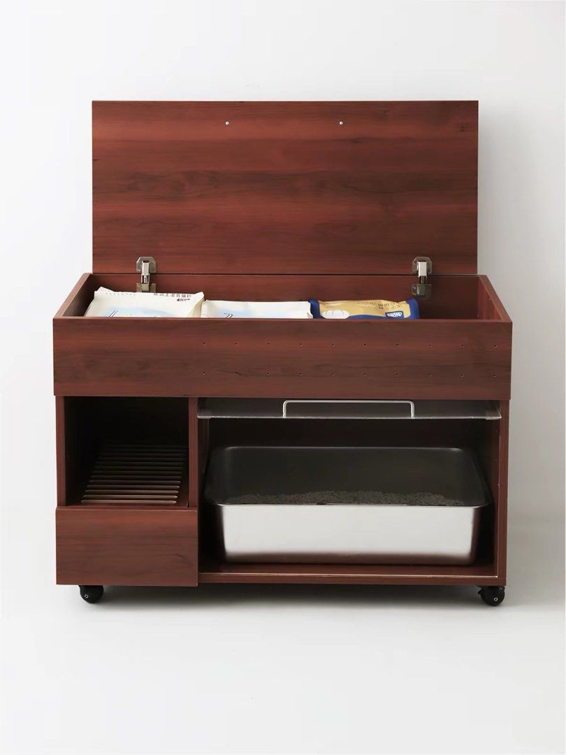 Wooden Cat Litter Box Enclosure Cabinet with Wheels, Furniture & Home ...