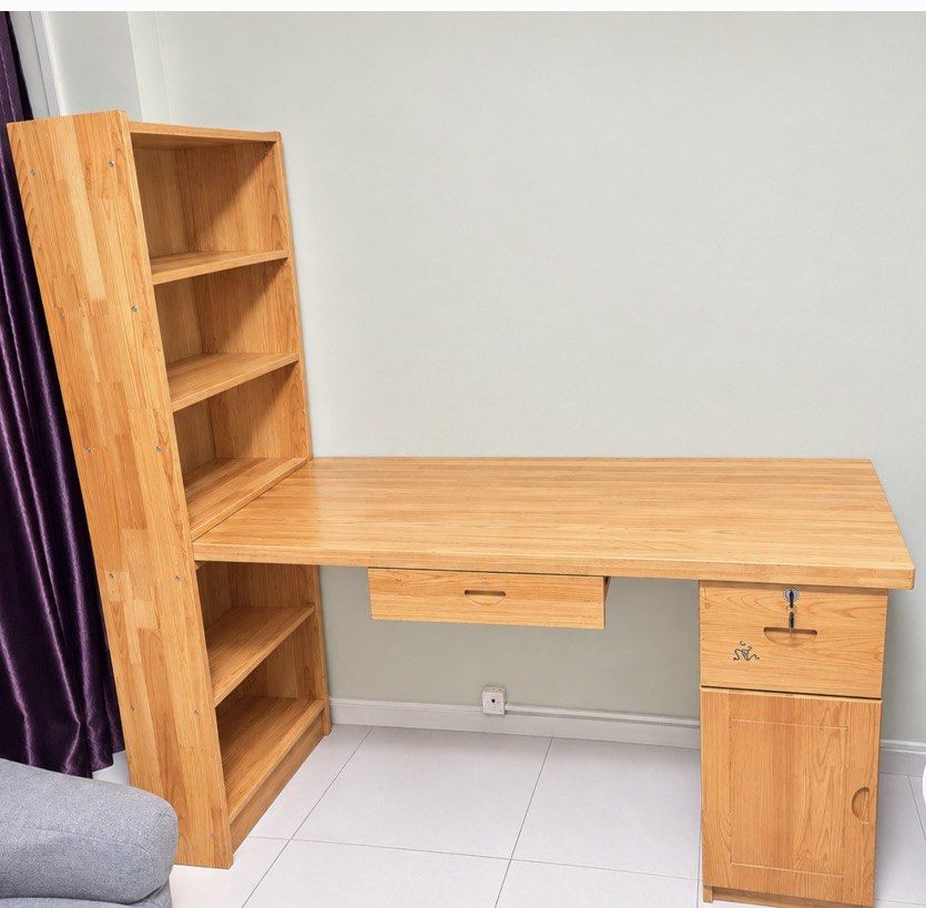 Integr Designing Wooden Study Table with Integrated Bookshelf and Storage, Furniture ...