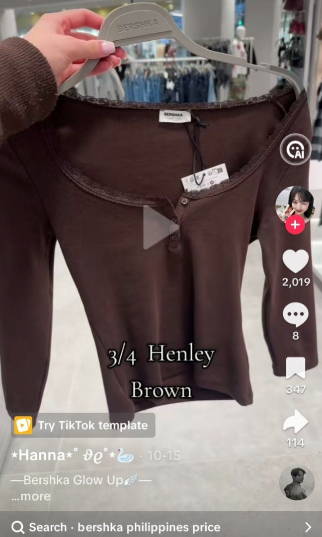 WTB Bershka 3/4 Henley Top (Category: Longsleeves) located in Pasay City. Submitted by elirouge (Listing ID 1470095432, Image 1). Description: - DM ME IF YOU HAVE ANY OF THESE COLORS AVAILABLE PREFERABLE SIZE SMALL - preferable 10-20% off the srp.