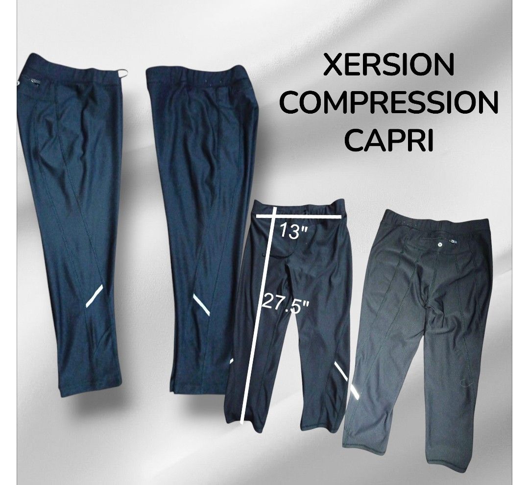 Xersion Compression Capri Leggings Size PS Black (Category: Activewear) located in Paranaque City. Submitted by calm_youngstore7 (Listing ID 1469972957, Image 2). Description: 70% OFF RETAIL! - Brand/Style: Xersion fitted compression capri leggings - Color: Classic Black - Size: PS (Made in Lesotho) - Measurements: Waist ~13 inches, Length ~27.5 inches - Key Features: Adjustable drawstring waistband, secure back zippered pocket, and reflective ca