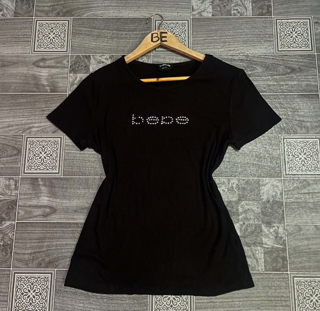 Y2k Bebe Rhinestone Ribbed Shirt (Category: Blouses) located in Polomolok. Submitted by olaivarmanuel4-57684 (Listing ID 1470057072, Image 1). Description: Bebe Rhinestone Ribbed Shirt Size Large ( Best fit Medium to Large See pic. for details 299 pesos only 🏷️.