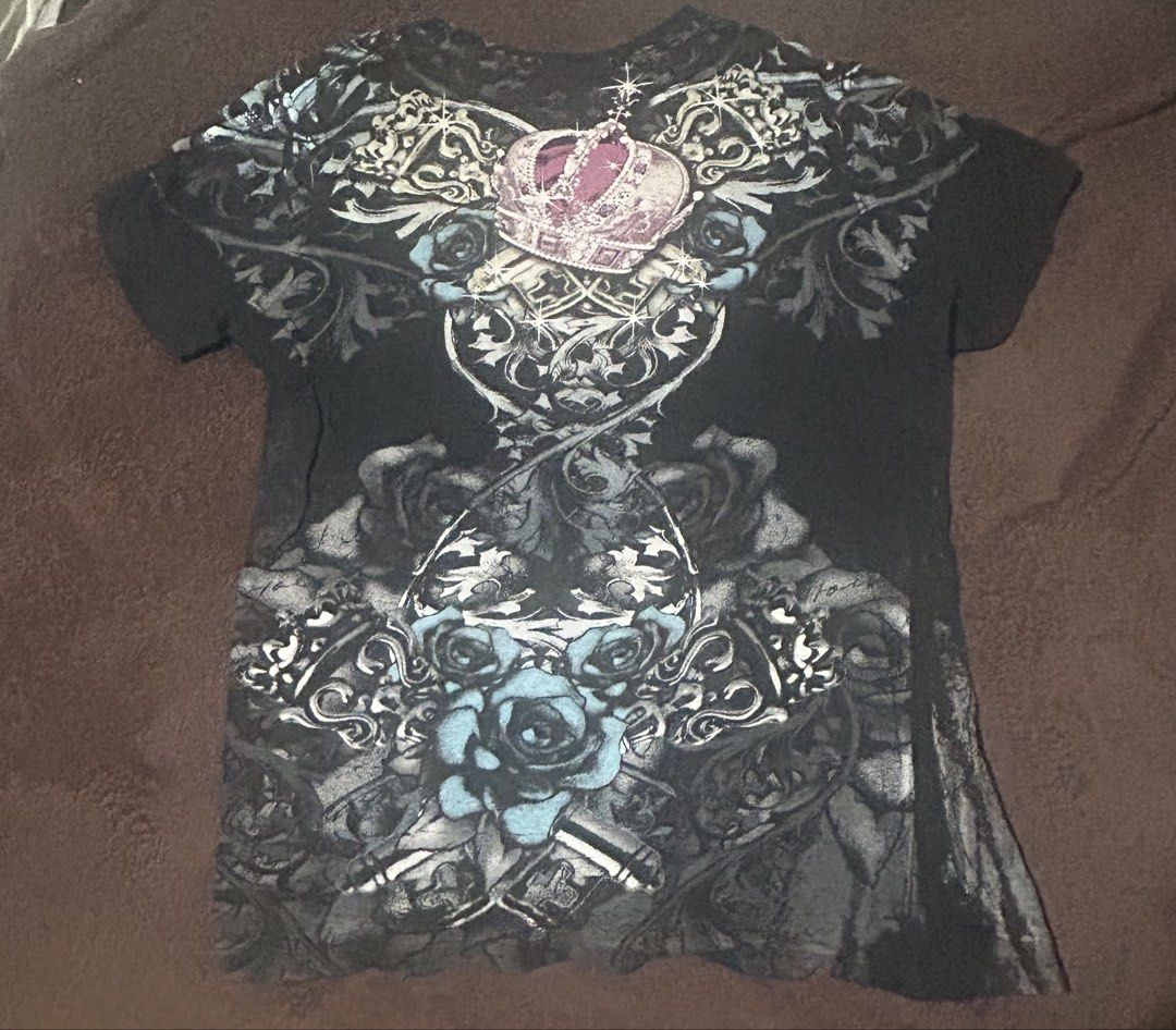 Y2K Gothic Grunge Black Rhinestone Top (Category: Shirts) located in Marikina City. Submitted by goingbacktoaugust (Listing ID 1470107558, Image 3). Description: ~ size ranging from medium to large ~ mop: gcash / maya ~ mod: j&t / ggx .
