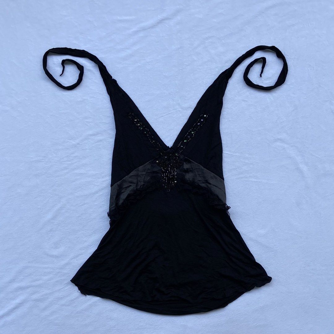 Y2K Halter Whimsigoth Beaded Tops (Category: Blouses) located in General Santos City (Dadiangas). Submitted by kala_chuchi (Listing ID 1470111226, Image 1). Description: Size. Small 13 inches width 27 inches length No flaws Over all condition Excellent .