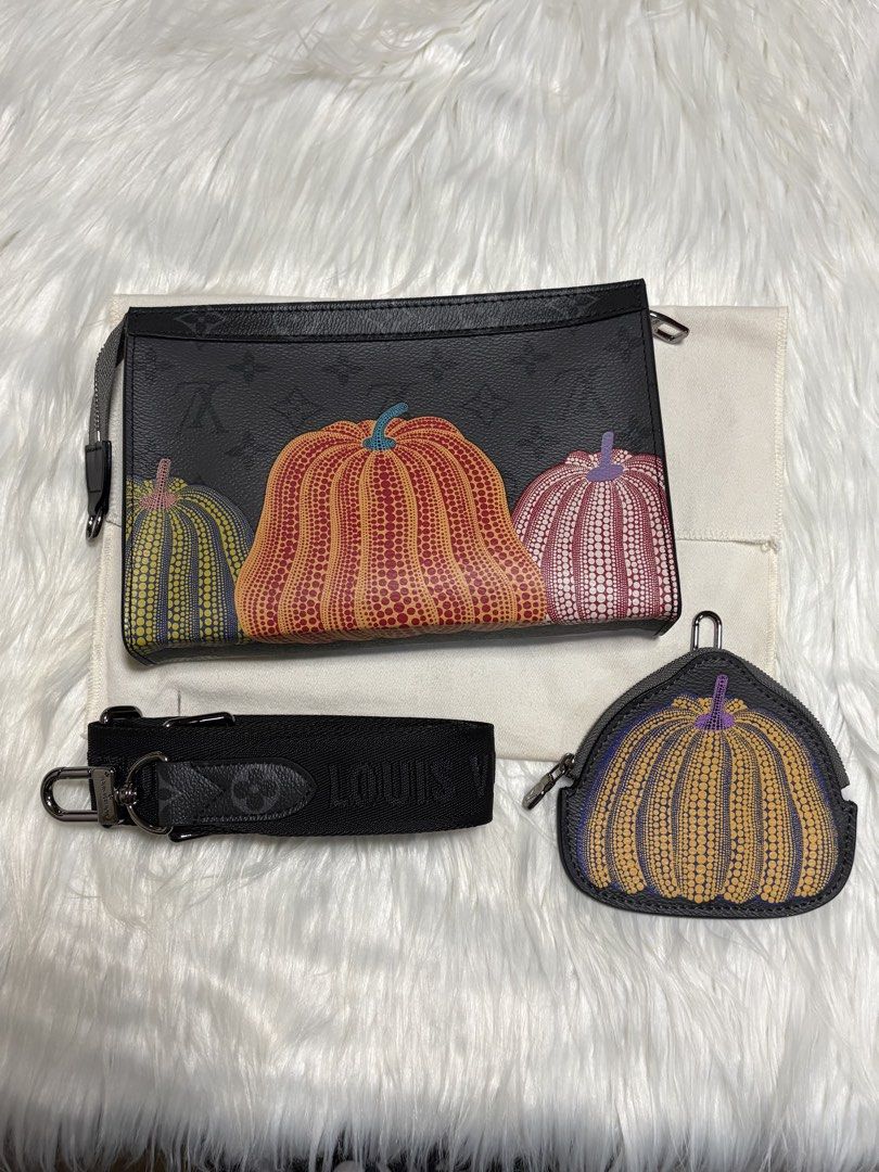 Yayoi Kusama Discovery Pouch Monogram Eclipse (Category: Luxury Bags & Wallets) located in Mandaue City. Submitted by jane2872 (Listing ID 1470077866, Image 1). Description: - Yayoi Kusama collaboration pouch - Crafted from iconic Monogram Eclipse canvas with vibrant pumpkin motifs - Dark hardware finishes for a sleek look - Includes a detachable strap for versatile styling - Comes with a small matching coin pouch - Features custom Kusama interio