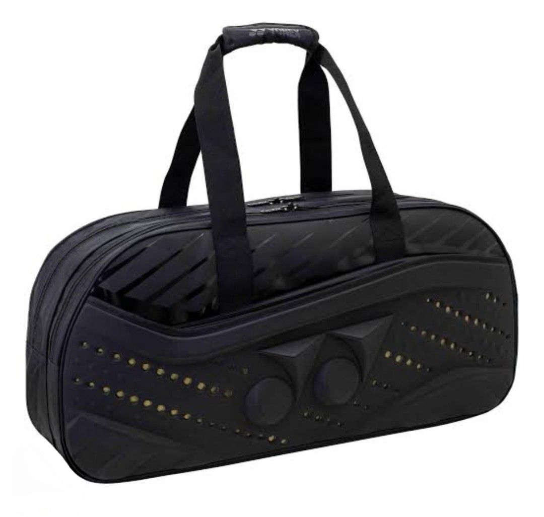 Yonex Badminton Bag (Category: Racket and Ball Sports) located in Manila. Submitted by findsbyryy (Listing ID 1469975703, Image 1). Description: Selling my Yonex badminton tournament bag in black with a sleek design and gold-tone accents. Perfect for badminton players who need a spacious bag to organize their rackets and playing essentials..