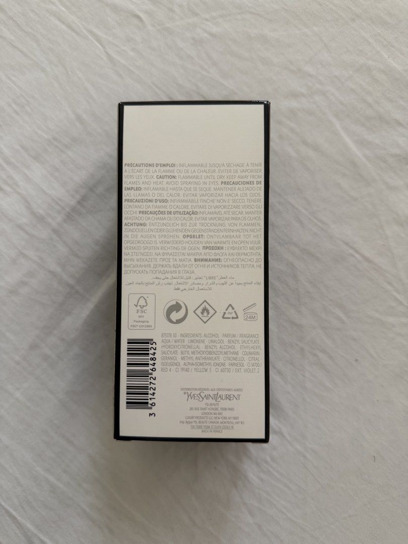 Yves Saint Laurent Libre Eau de Parfum 90ml (Category: Fragrance & Deodorants) located in Quezon City. Submitted by rej_lawig (Listing ID 1470025103, Image 3). Description: - Authentic Yves Saint Laurent Libre Eau de Parfum - Size: 90ml / 3 fl oz - Luxurious gold YSL hardware wrapping the glass bottle - Chic black asymmetrical cap - Original box included - 100% genuine and well-kept - Ships securely from a trusted seller.
