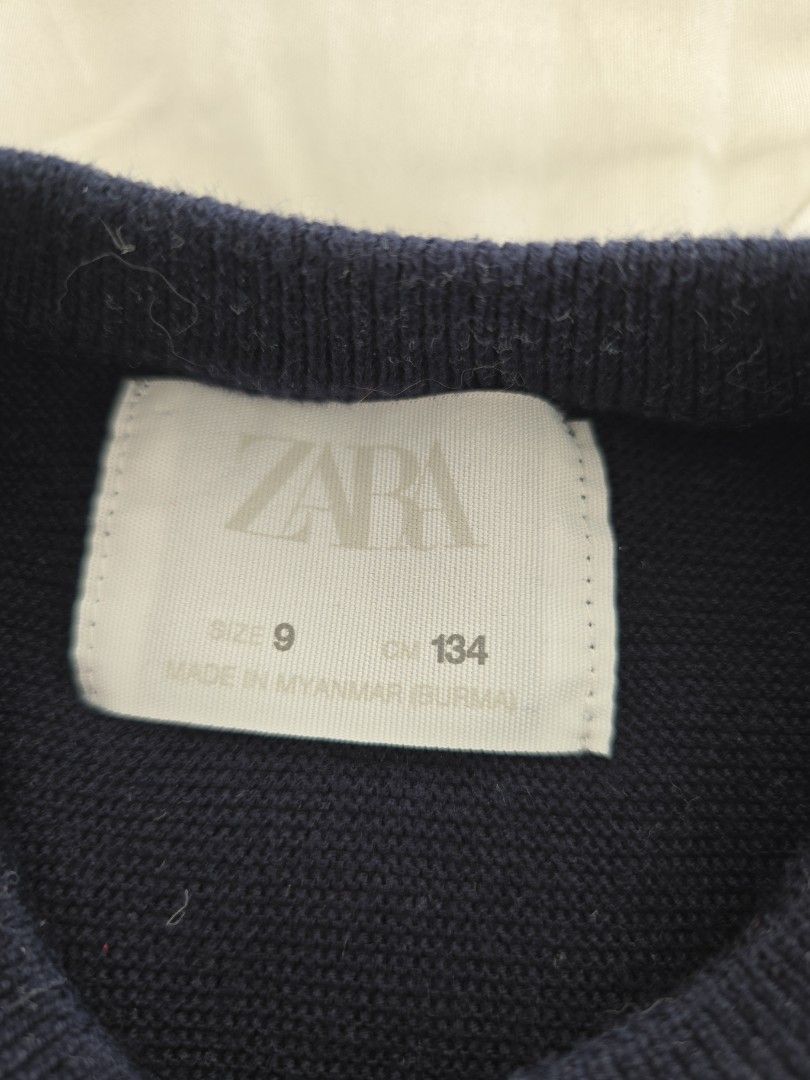 Zara Blue Knit Sweater Size 9 / 134 (Category: Babies & Kids Fashion) located in San Juan City. Submitted by mypurpleattic (Listing ID 1470029770, Image 2). Description: - Brand: Zara - Size: 9 (134 cm) - Color: Classic Blue - Style: Crew neck, pull-on knit sweater - Details: Ribbed collar, cuffs, and hem - Condition: Gently used. Still looks new. Good layering piece for cooler weather.