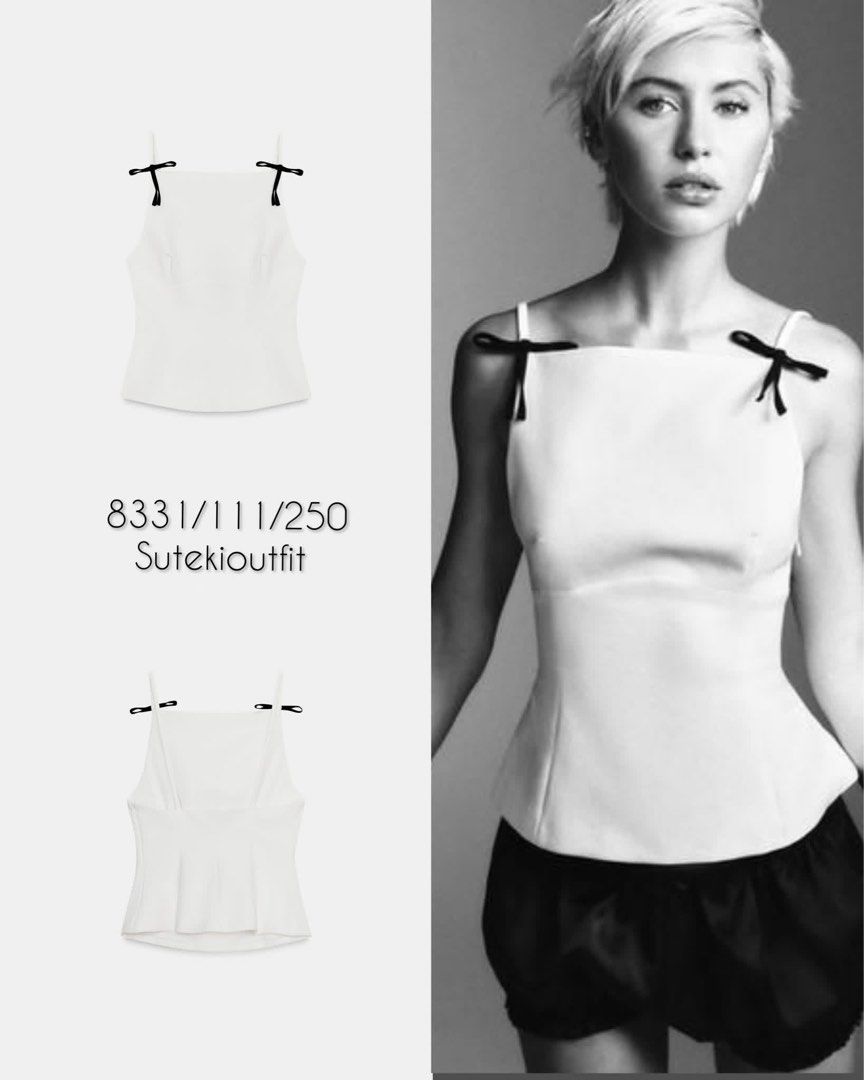 ZARA BOW STRAP (Category: Sleeveless) located in Makati City. Submitted by tinycloset__ (Listing ID 1470029783, Image 1). Description: ZARA XS ON TAG BNEW WOUT TAG.
