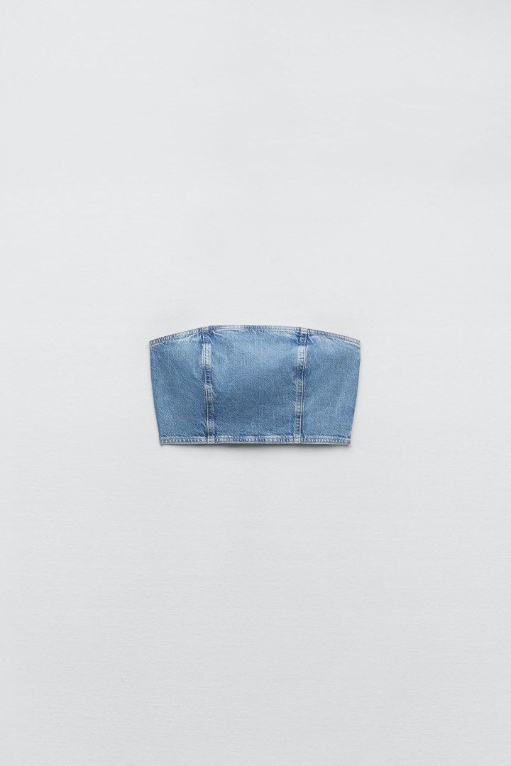 Zara denim top (Category: Sleeveless) located in Manila. Submitted by apparella.ph (Listing ID 1470009584, Image 1). Description: Bnwt Bust:36 Lwngth:10 ☑️Everything is my Own preloved / BNWT/BNWOT ☑️ not thrifted/Ukay ☑️ malukot sa picture kasi na stock sa cabinet (tinatamad mag plantsa ✌️ ) ☑️Personal items ( usually bought in US/UK/JPN ) every year po ako nag aabroad so expect i don’t sell fake items and mejo pricey ☑️ check dimes / ask condit