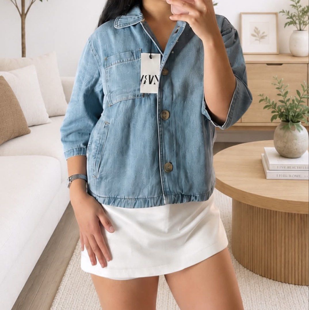 ZARA Denim Top (Category: Others Tops) located in Cavite. Submitted by closetbycole (Listing ID 1470122507, Image 2). Description: — brand new — small on tag, can fit up to mediun — stretchable denim.