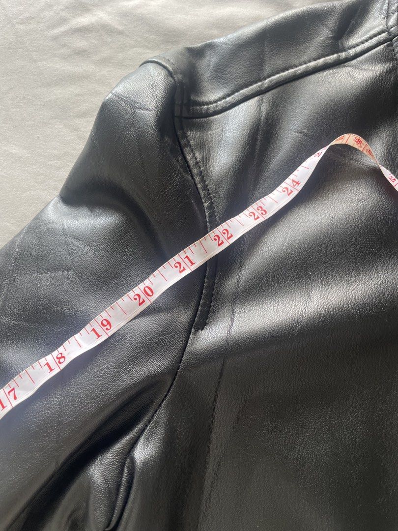 Zara Leather Bomber Jacket Black Size S (Category: Coats, Jackets and Outerwear) located in Manila. Submitted by danharoldr (Listing ID 1469973820, Image 3). Description: Black faux leather bomber jacket from Zara. Size S. Zip closure down the front with ribbed collar, cuffs, and hem. Two front welt pockets and one inside pocket. Fully lined interior. Clean and ready to wear..