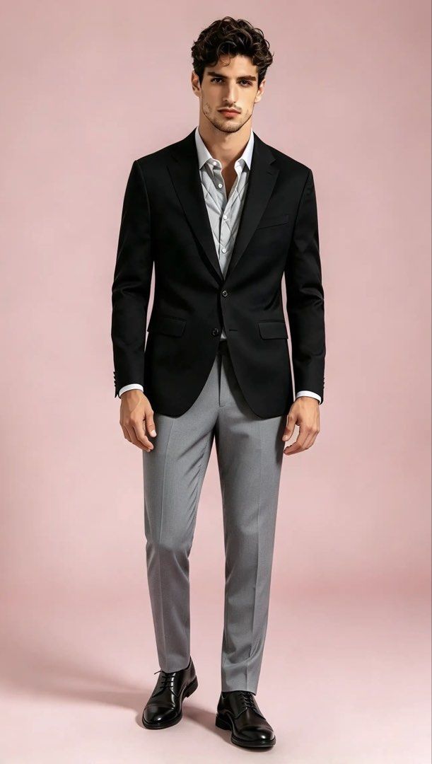 ZARA MAN (Category: Coats, Jackets and Outerwear) located in Davao. Submitted by sart0ria85 (Listing ID 1470104247, Image 2). Description: Dark gray suit with light grey patterned inner lining ;with two-button closure and notched lapel. Four-button cuffs and structured shoulders. 49% POLYESTER 48%VISCOSE 3%ELASTANE MADE IN TURKIYE 🇹🇷 MEDIUM. Size 38 EXCELLENT CONDITION (96/100).