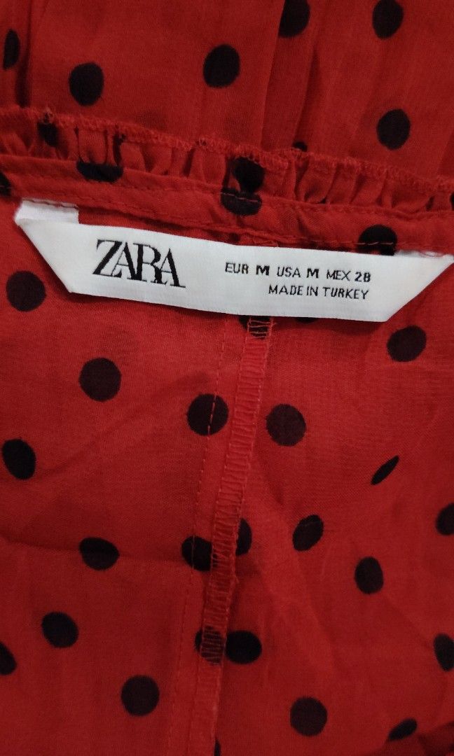 Zara Offshou Polka red (Category: Blouses) located in Manila. Submitted by nobleflower_f701b3 (Listing ID 1469949590, Image 2). Description: Zara Offshou M on tag Super nice sa actual seldom used Sexy suot in 😊 No issue.