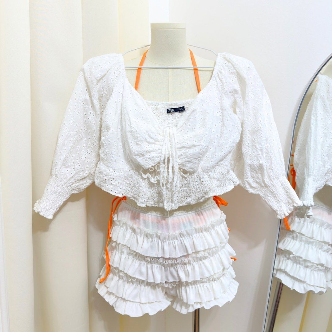 Zara Puff Sleeves Eyelet Top (Category: Blouses) located in Subic. Submitted by serra. (Listing ID 1469957627, Image 2). Description: 🎀Washed and ready to wear! 📍Subic, Zambales 💵Payment first via Gcash 📦Shipping nationwide via J&T.