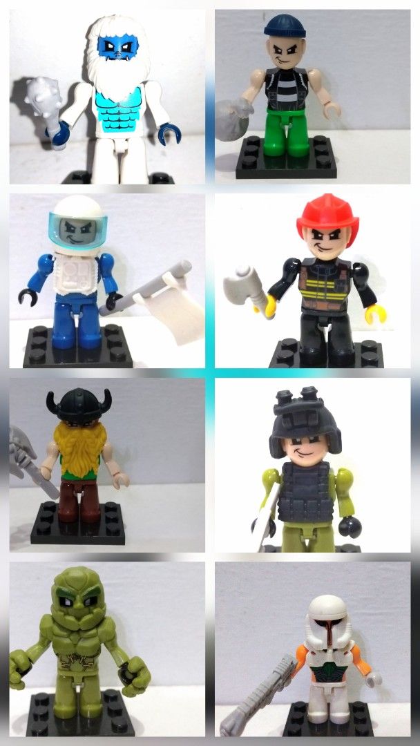 ZURU Max Build More Building Block Minifigures Lot Assorted Characters (Category: Lego & Building Sets) located in Manila. Submitted by brunobeaut55620 (Listing ID 1470111221, Image 1). Description: - Lot of 8 ZURU MaxBuild More unique custom building block minifigures - Characters: Yeti monster, thief, astronaut, firefighter, viking, tactical soldier, swamp creature, and space trooper - Includes assorted accessories like weapons, helmets, and to