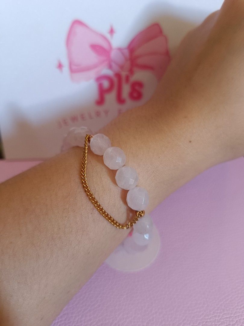 10MM Faceted Rose Quartz bracelet (Category: Bracelets) located in General Mariano Alvarez. Submitted by plsjewelryemporium (Listing ID 1470158269, Image 2). Description: 10MM Rose quartz bracelet 18.5CM stainless steel 316L charm and lock light pink in actual po ito PHP 750 + SF MOP: Gcash MOD: J&t express and lalamove NO COD/COP.