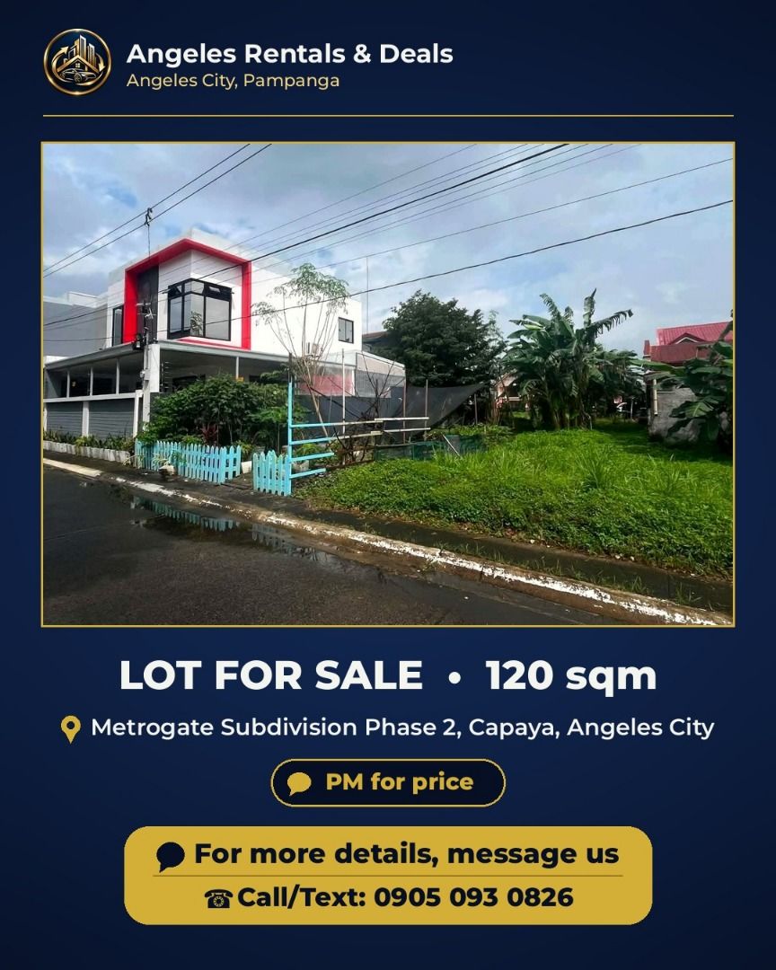 120 sqm Lot for Sale, Metrogate Subdivision Phase 2, Capaya, Angeles ...