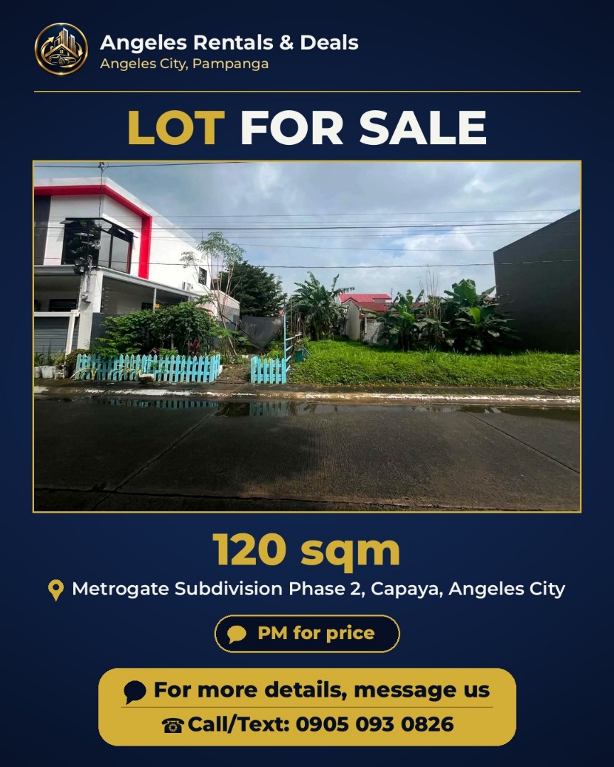 120 sqm Lot for Sale, Metrogate Subdivision Phase 2, Capaya, Angeles ...