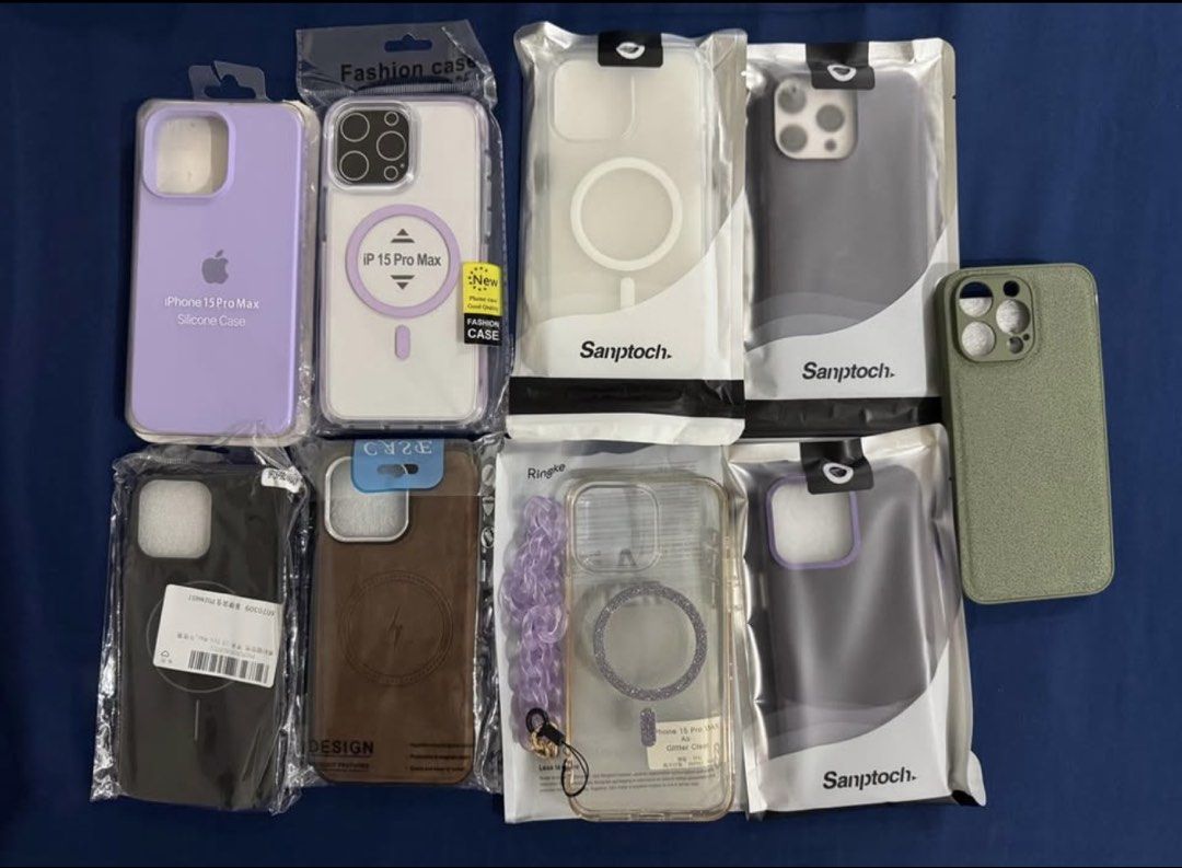15 PRO MAX CASES (1,300 take all) negotiable (Category: Cases & Sleeves) located in Cavite. Submitted by araja____7 (Listing ID 1470277922, Image 1). Description: - Compatible with iPhone 15 Pro Max - Variety of case styles including silicone, clear MagSafe, leather, and puffy design - Includes trendy accessories like a glitter case with a purple chain strap - Mix of brand new (some still in packaging) and well-maintained items - Ideal bundle to 