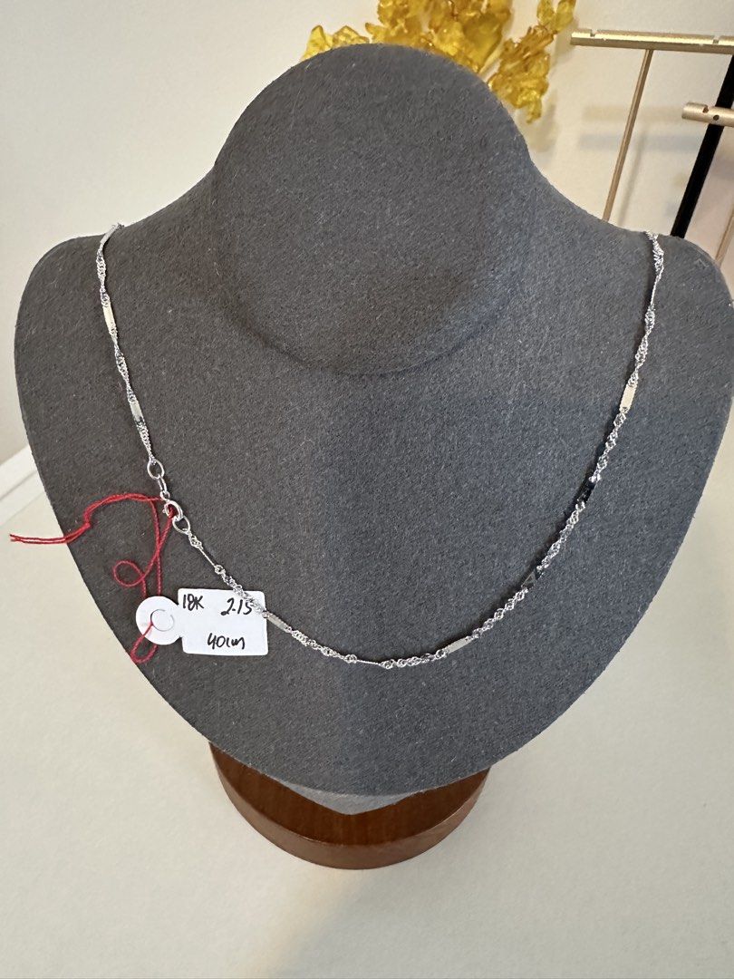18k Gold necklace (Category: Necklaces) located in Las Pinas. Submitted by kluxuryshop (Listing ID 1470236115, Image 3). Description: Brand new. 18k White Gold necklace. 40cm or 16 inches 2.15 grams. Will come with a box. Perfect for everyday use. Shipping via LBC with insurance..