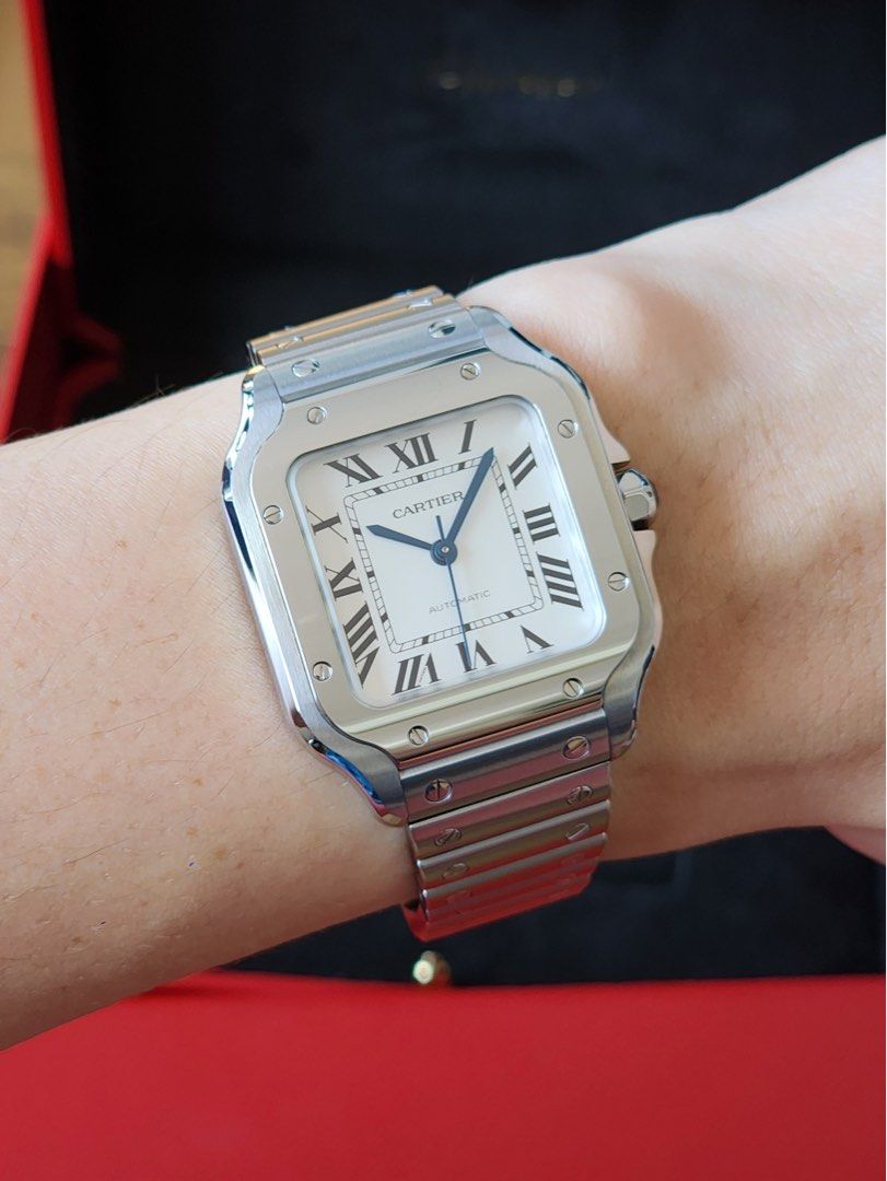 2022 Cartier Santos Medium White Ref WSSA0029 (Category: Luxury Watches) located in Pasig City. Submitted by inverted6_ph (Listing ID 1470163543, Image 3). Description: 2022 Cartier Santos Medium White Ref WSSA0029 9/10 condition Comes complete with inner and outer box, warranty card, leather strap, and tool manual Asking 410,000php 📍Viewings can be done on our shop located at the Grove by Rockwell, Pasig 📲IG: Invertedsix DM for further inquiri