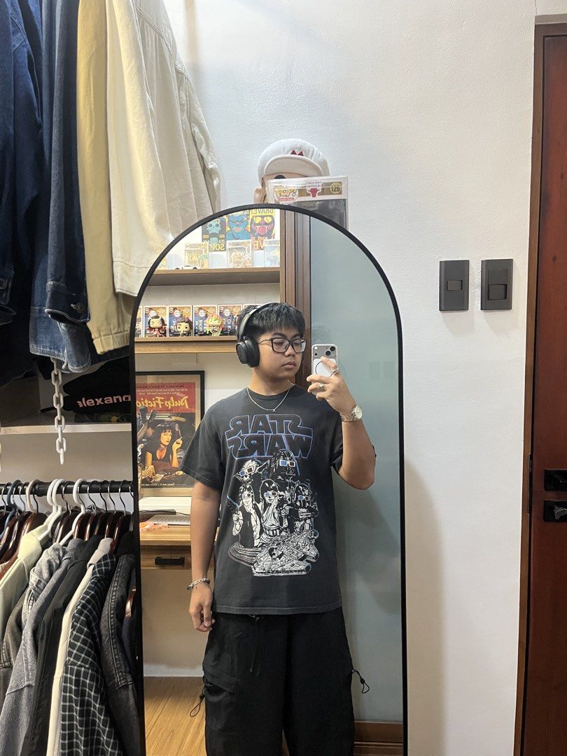 3D Star Wars Tee (Category: Tshirts & Polo Shirts ) located in Davao. Submitted by spilled.bins (Listing ID 1470273513, Image 3). Description: 3D Star Wars Tee Faded Official Printed Tag Width: 21in Length: 29in Large Measurement Print & Used Fade | Discoloration Good Condition . Mine: ₱400 +shipping fee on top . Model Reference: Height: 5’5 feet Weight: 68kg.
