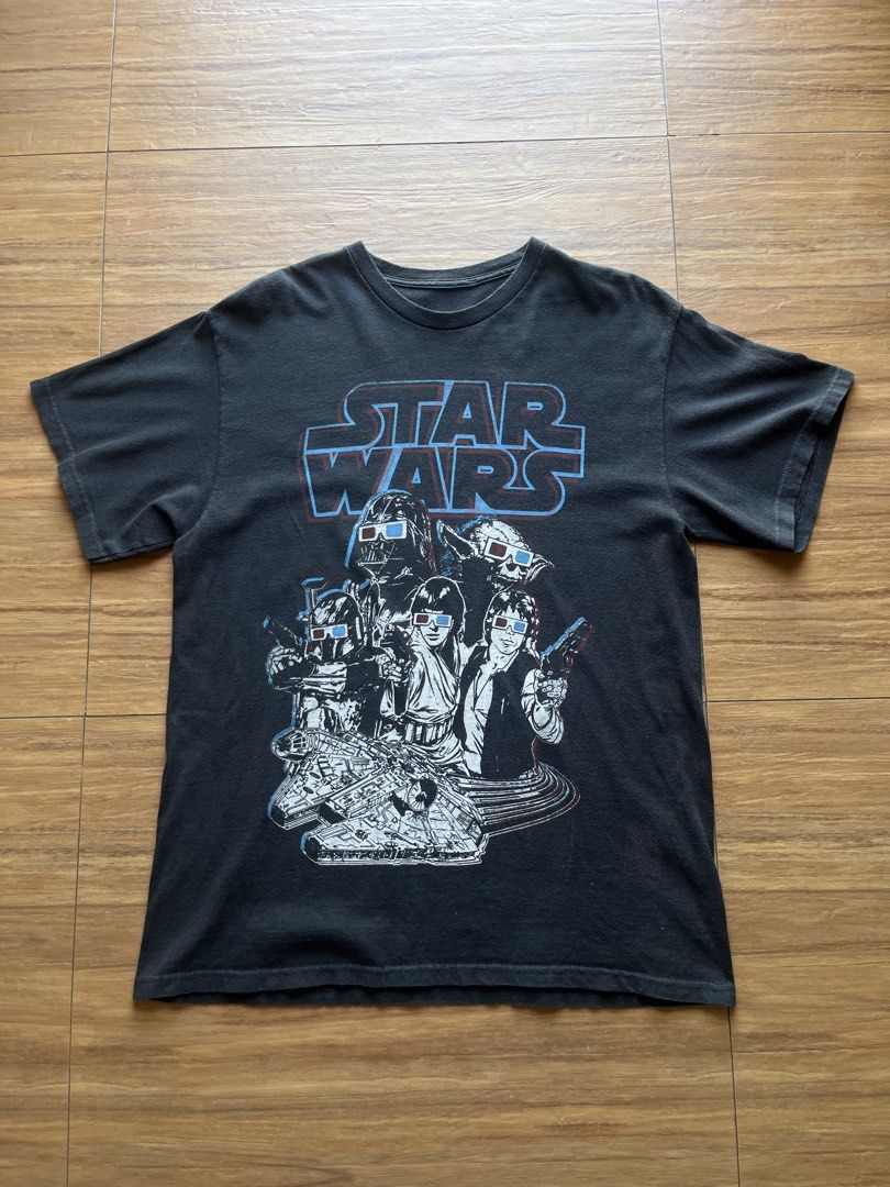 3D Star Wars Tee (Category: Tshirts & Polo Shirts ) located in Davao. Submitted by spilled.bins (Listing ID 1470273513, Image 1). Description: 3D Star Wars Tee Faded Official Printed Tag Width: 21in Length: 29in Large Measurement Print & Used Fade | Discoloration Good Condition . Mine: ₱400 +shipping fee on top . Model Reference: Height: 5’5 feet Weight: 68kg.