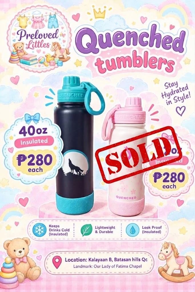 40oz insulated tumblers (Category: Water Bottles & Tumblers) located in Manila. Submitted by prelovedlittles (Listing ID 1470143913, Image 3). Description: 👉 FIXED PRICE, PASS SA TATAWAD! ❌ NO RESERVATION, UNLESS PAID! 📌 Batasan hills qc 📌 Landmark: (Our lady of fatima chapel) 🚘 Lalamove/j&t/pick-up 💸 GCASH PAYMENT ONLY, NO COD! ❌ PAYMENT FIRST FOR LALAMOVE AND J&T! 👉 Sf shouldered by buyer.