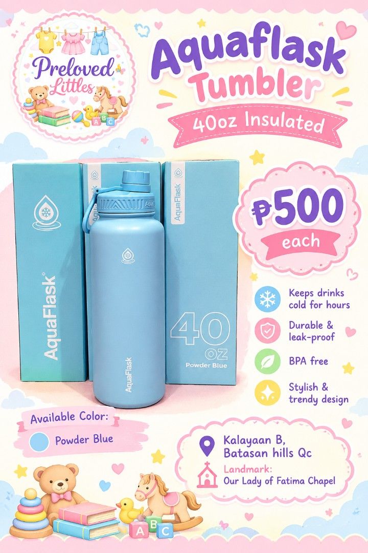 40oz insulated tumblers (Category: Water Bottles & Tumblers) located in Manila. Submitted by prelovedlittles (Listing ID 1470143913, Image 2). Description: 👉 FIXED PRICE, PASS SA TATAWAD! ❌ NO RESERVATION, UNLESS PAID! 📌 Batasan hills qc 📌 Landmark: (Our lady of fatima chapel) 🚘 Lalamove/j&t/pick-up 💸 GCASH PAYMENT ONLY, NO COD! ❌ PAYMENT FIRST FOR LALAMOVE AND J&T! 👉 Sf shouldered by buyer.