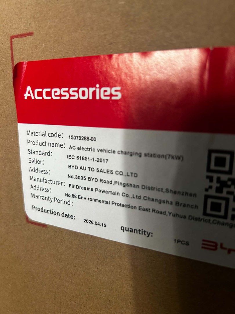 7kw BYD Wall Charger (Category: Body Parts and Accessories) located in Manila. Submitted by kring_properties (Listing ID 1470242521, Image 3). Description: For sale 7kw BYD Wall Charger * Still sealed/unused * Purchased: July 2026 * RFS: Content with portable charger use * PHP 18,000 * For pick-up or delivery by buyer.
