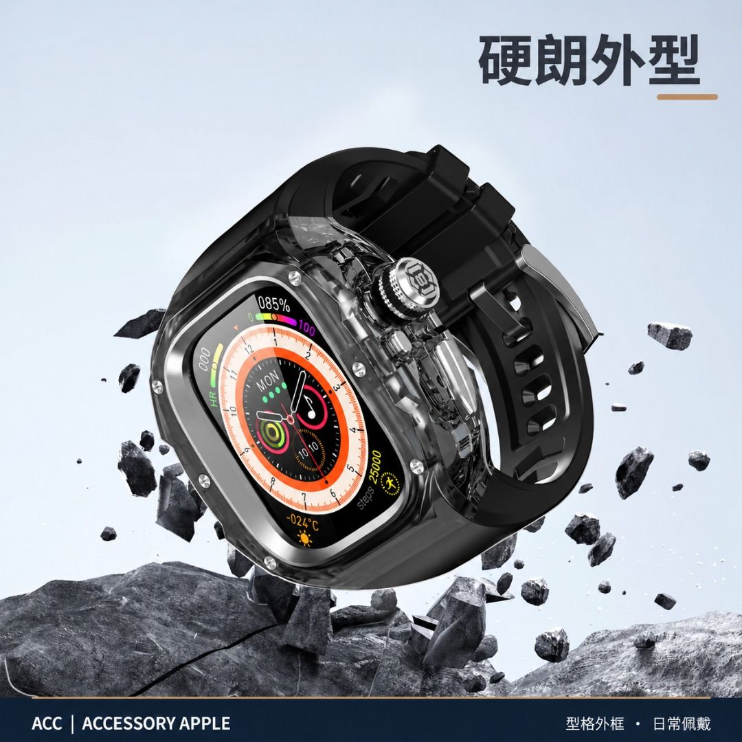 🍎 Apple Watch Ultra 49mm 水晶金屬保護殼⌚ Ultra 2 / Ultra 3 通用 透明防撞錶殼 玫瑰金銀色 黑色 ...