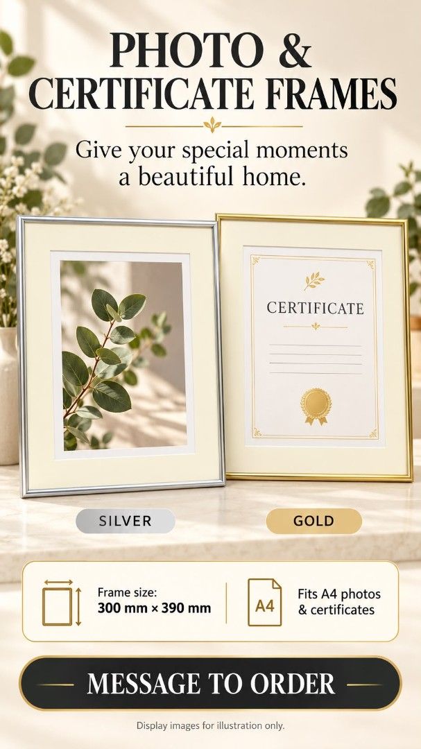 A4 Photo and Certificate Frame Gold Silver, Furniture & Home Living ...