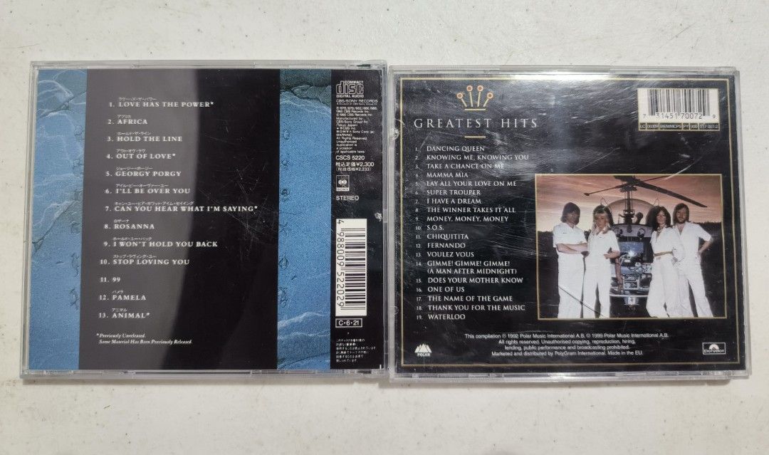 ABBA and Toto Cd bundle (Category: CDs & DVDs) located in Bacolod City. Submitted by room_reset_finds (Listing ID 1470155371, Image 2). Description: Tested and working, but abba CD has a minor playback issue on the final track. The first few seconds experience glitches, but the track can still be played. MOD: J&T MOP: GCASH.