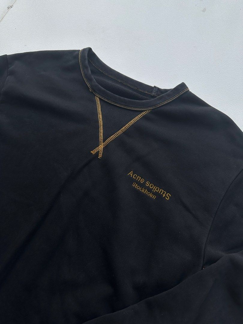 Acne Studios Men's Black Sweatshirt (Category: Formal Shirts) located in Angeles City. Submitted by royal_vintage_thriftshop (Listing ID 1470235356, Image 2). Description: Acne Studios Men’s Black Sweatshirt No tag only wash tag Size Small Chest 21, Length 24.